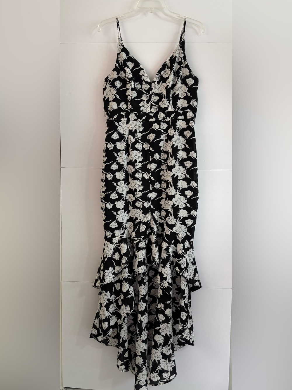Lulus Darling Daylily Floral High Low Maxi Dress Black White Size L - Picture 4 of 12